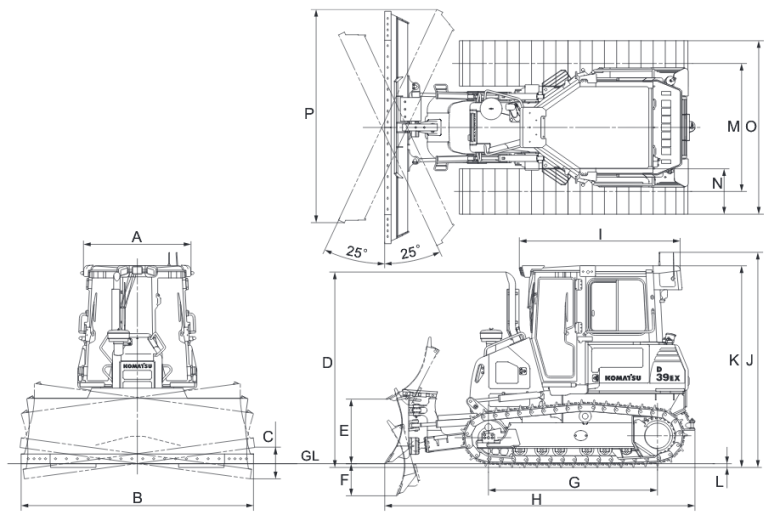 Komatsu d37ex-22 бульдозер (гусеничный трактор) - технические характеристики спецтехники