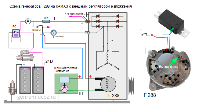 Генератор камаз безщеточный - схема подключения проводов | инструкция