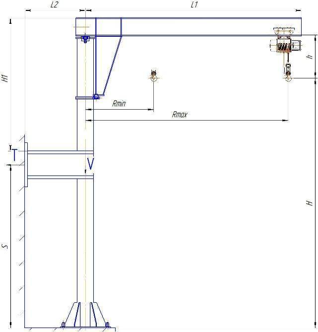 Устройство и таблица параметров 5-ти тонного крана Укосина с поворотной талью