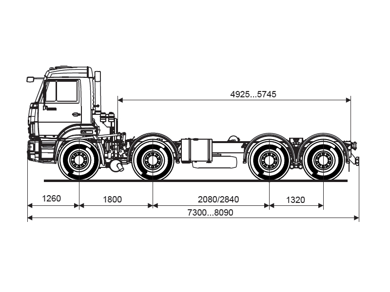 Технические характеристики грузовиков собранных на шасси КамАЗ-6540