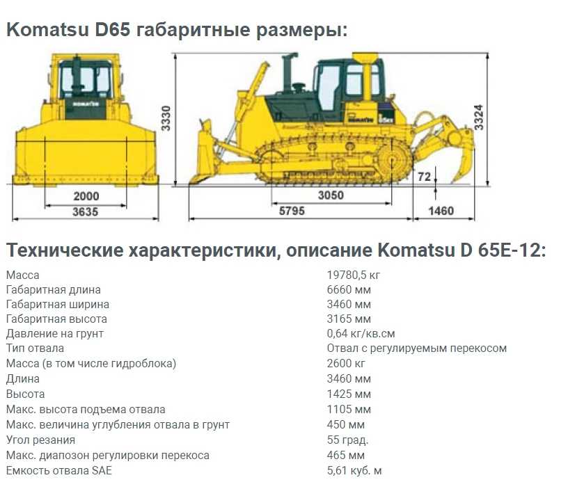 Komatsu d65e-12: технические характеристики